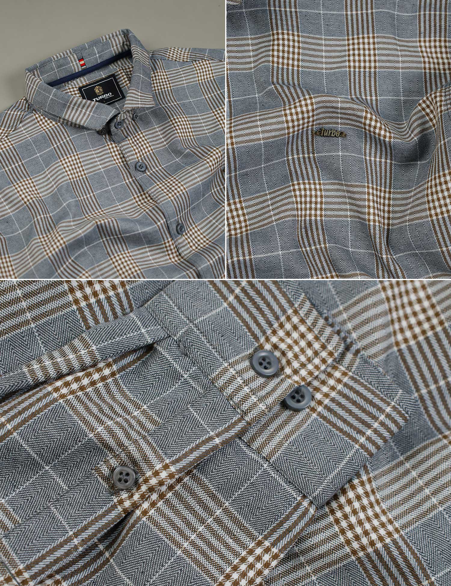 Turbo Plaid Pattern Creation Long Sleeve Cotton Casual Shirt In Grey