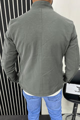 Belted Hook Collar Men's Imported Suede Leather Jacket