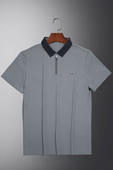 Turbo Fashion Transmission Zip Collar Men's Polo Shirt In Grey
