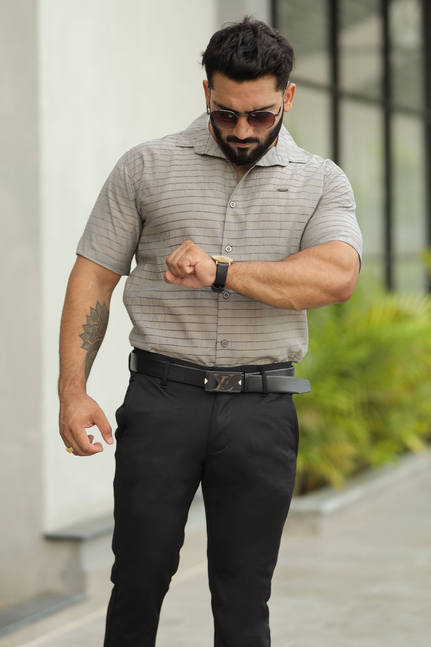 Turbo Snitch Striped Casual Shirt In Grey