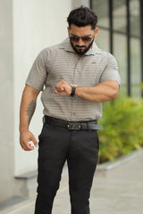 Turbo Snitch Striped Casual Shirt In Grey