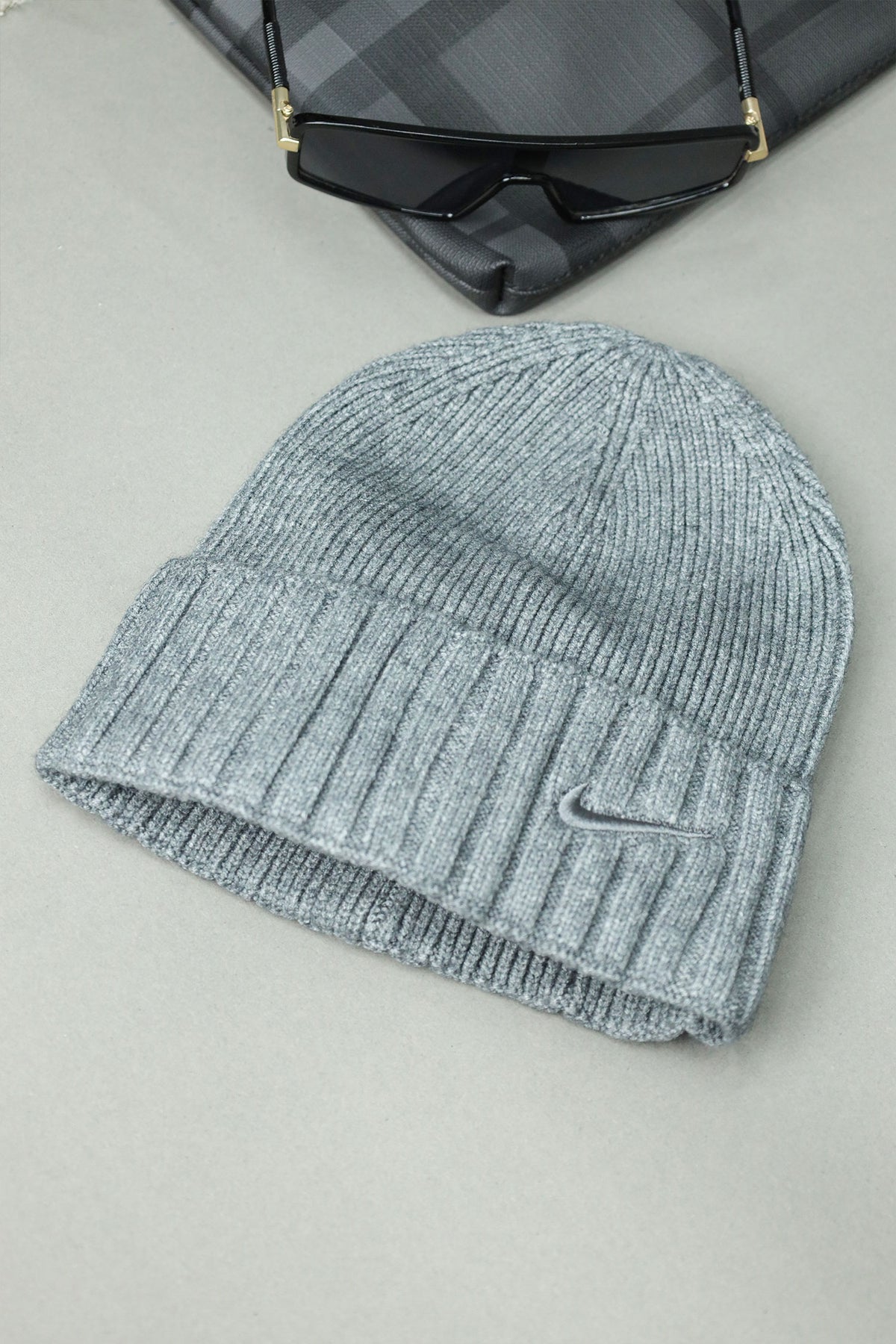 Nke Fisherman Cashmere Wool Beanie Cap In Grey