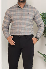 Turbo Plaid Pattern Creation Long Sleeve Cotton Casual Shirt In Grey