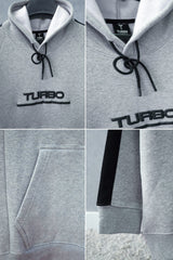 Turbo Panel Stripe Warm Fleece Hoodie In Light Grey