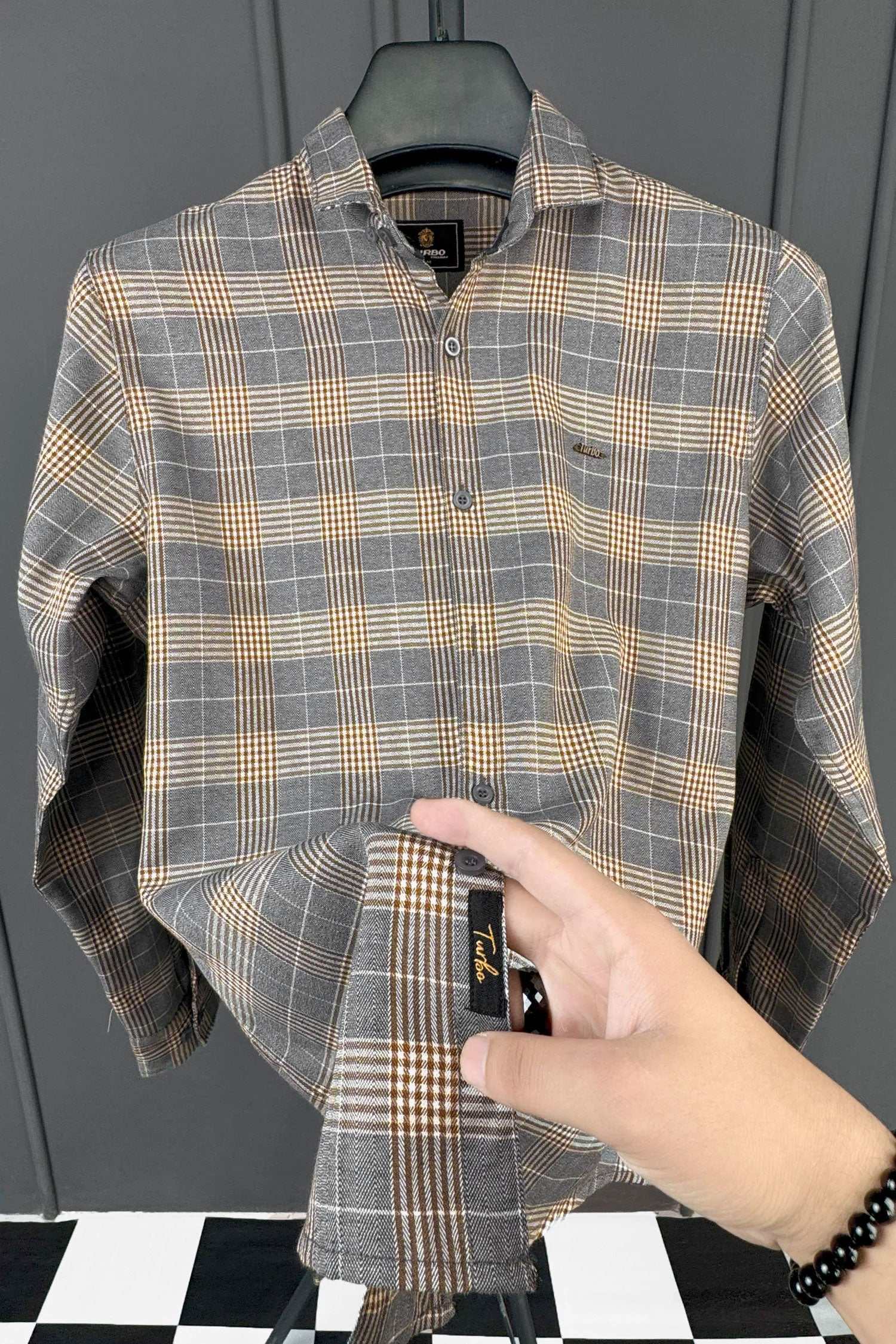 Turbo Plaid Pattern Creation Long Sleeve Cotton Casual Shirt