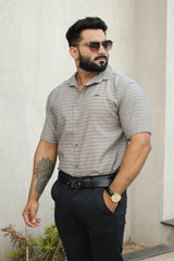 Turbo Snitch Striped Casual Shirt In Grey