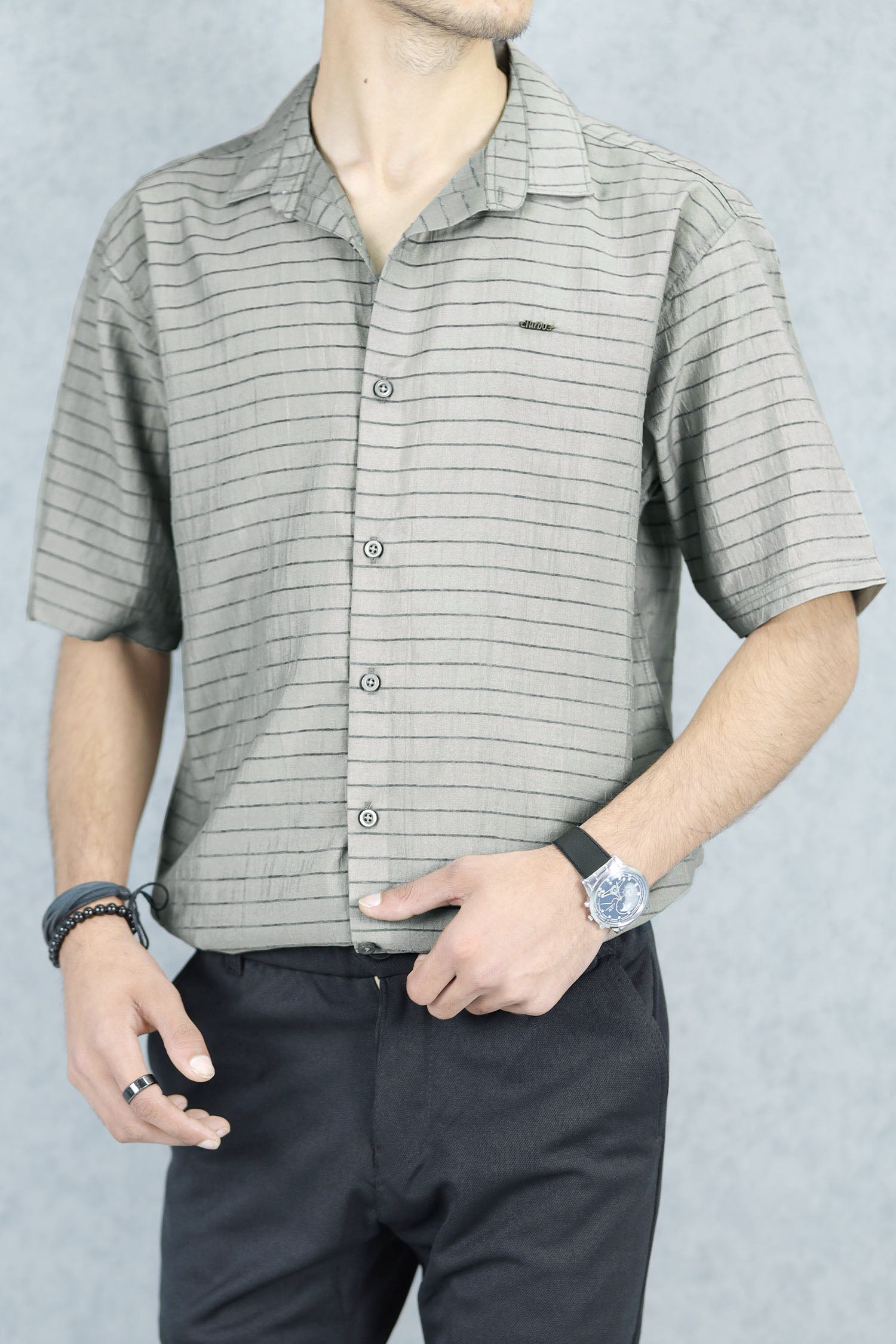 Turbo Snitch Striped Casual Shirt In Grey