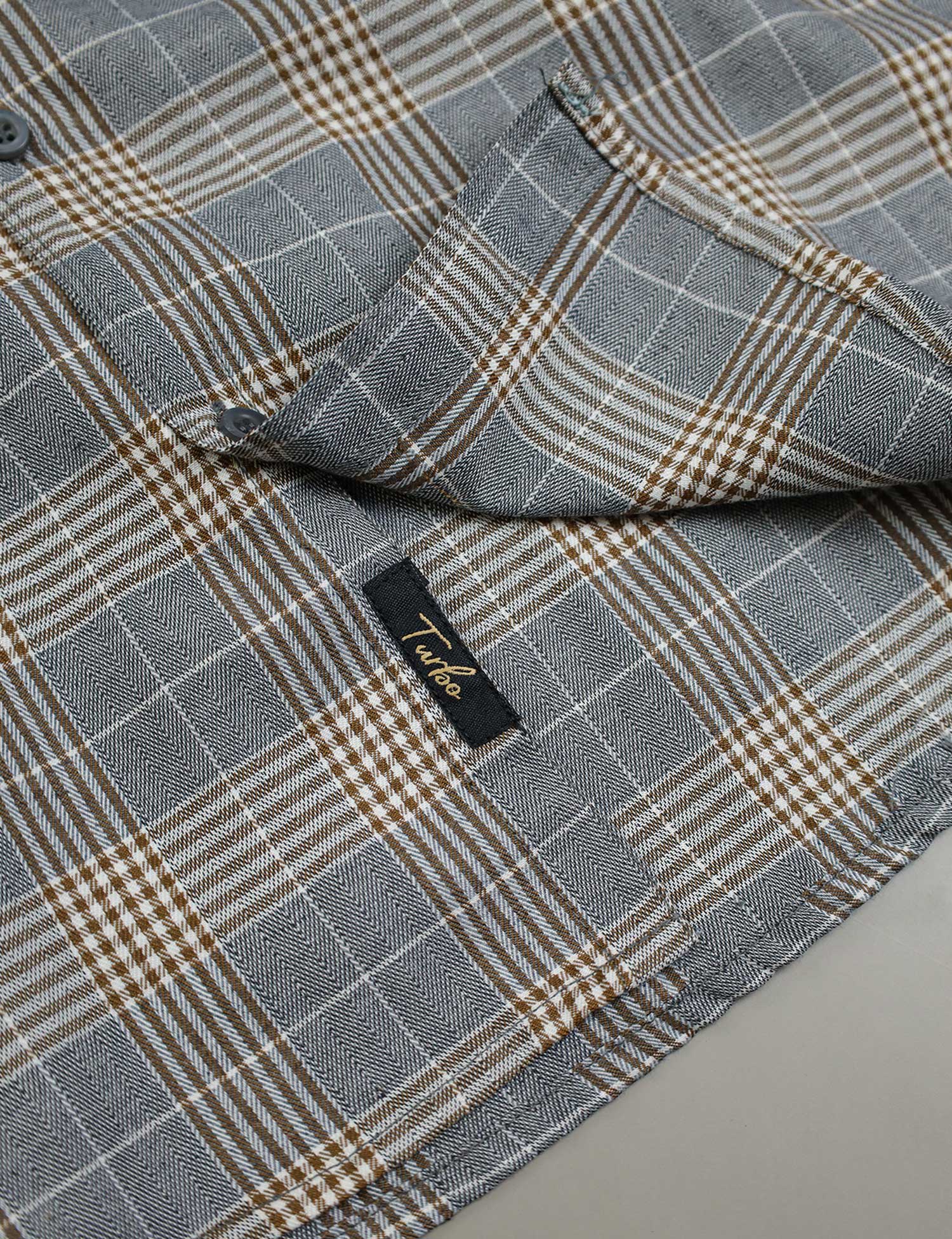 Turbo Plaid Pattern Creation Long Sleeve Cotton Casual Shirt In Grey