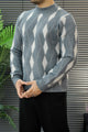 Diamond-Cut Pattern Imported Round Neck Rabbit Wool Men's Sweater
