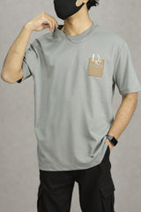 Chrs Dor Patch Imported Round Neck T-Shirt In Grey