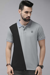 LV Apex Cross Panel Men's Polo Shirt In Grey