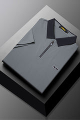 Turbo Fashion Transmission Zip Collar Men's Polo Shirt In Grey