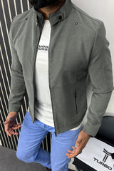 Belted Hook Collar Men's Imported Suede Leather Jacket