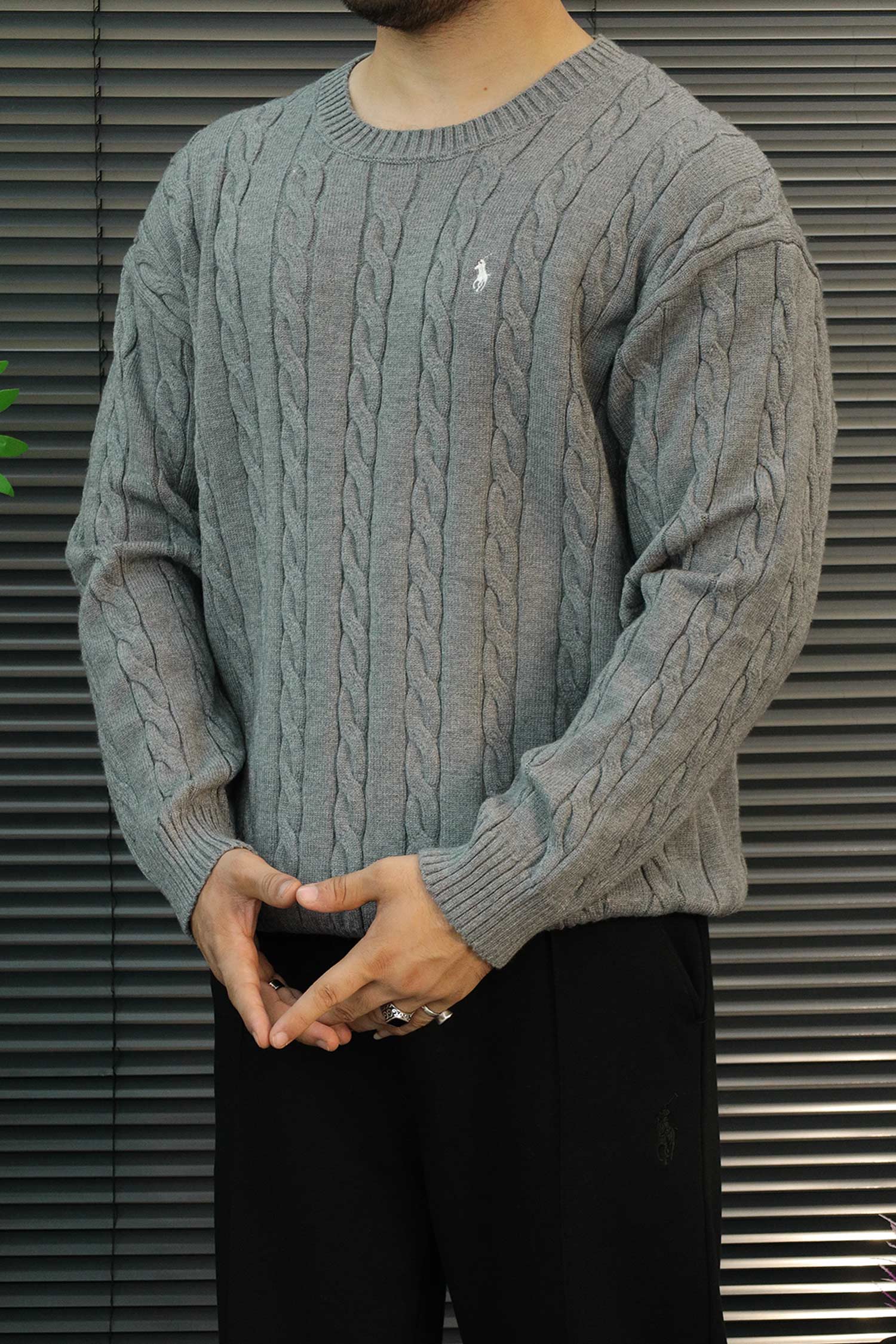 Turbo x Polo Braided Old Money Pattern Imported Men's Sweater In Grey