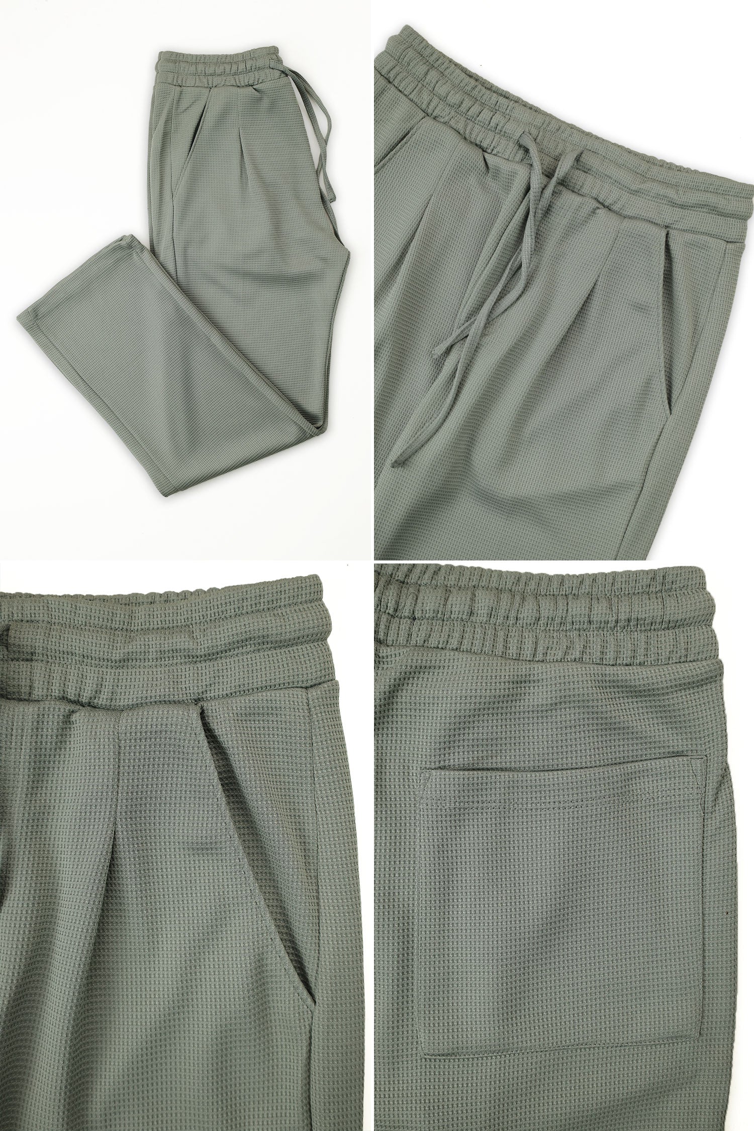 Turbo High Rise Pleated Waffle Pattern Loose Bottom Trouser