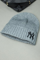 NY Letter Era Cashmere Wool Beanie Cap In Grey