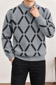 Windowpane Argyle Pattern Imported Round Neck Rabbit Wool Men's Sweater