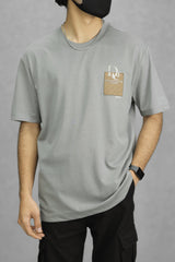Chrs Dor Patch Imported Round Neck T-Shirt In Grey
