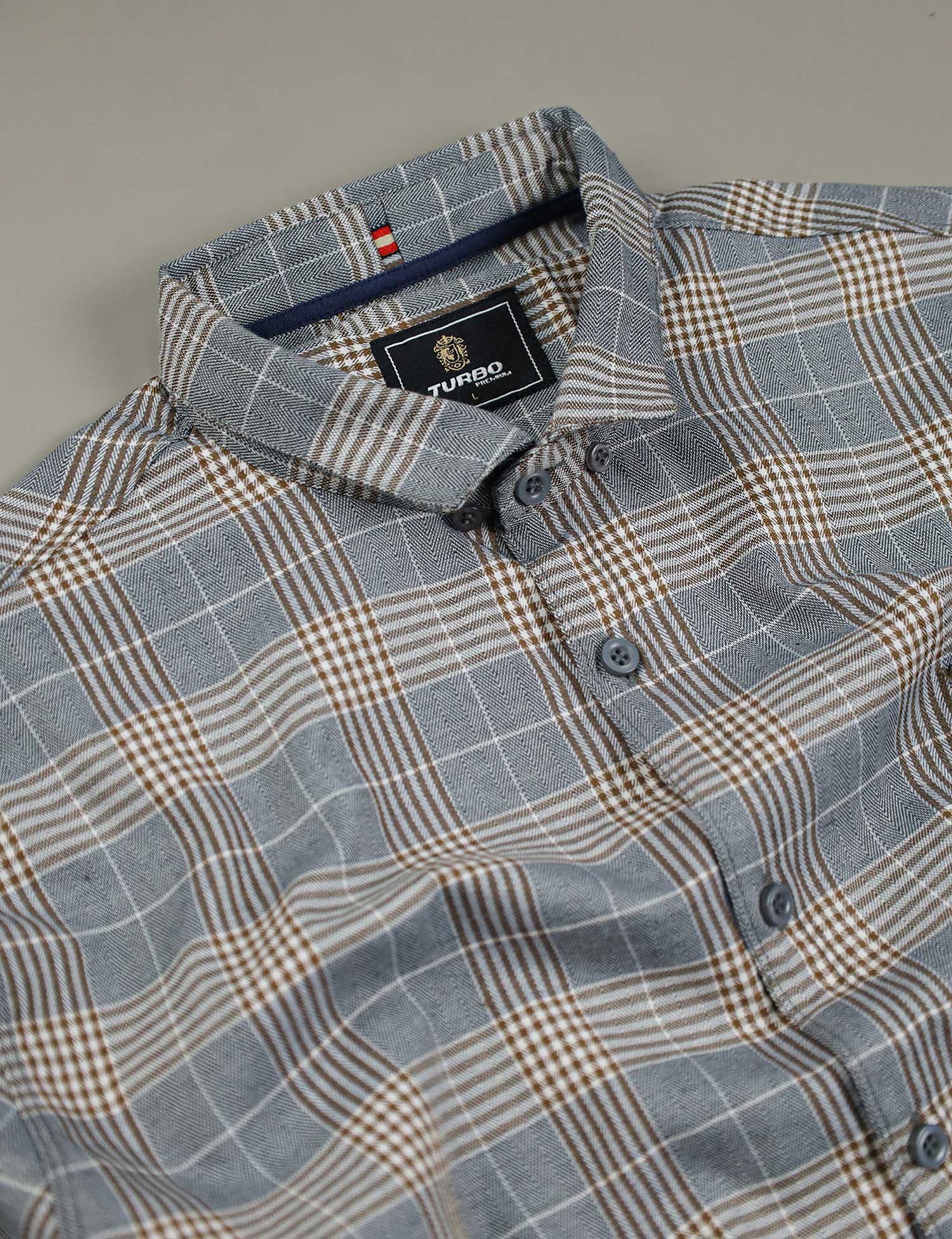 Turbo Plaid Pattern Creation Long Sleeve Cotton Casual Shirt In Grey