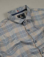 Turbo Plaid Pattern Creation Long Sleeve Cotton Casual Shirt In Grey