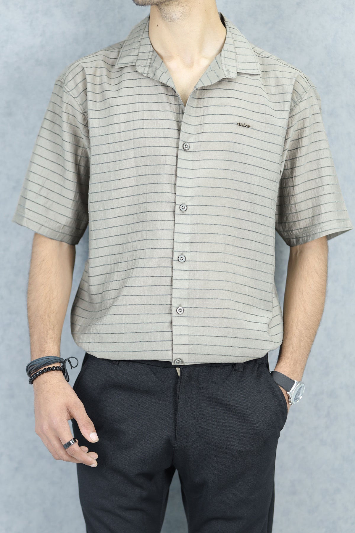 Turbo Snitch Striped Casual Shirt In Grey