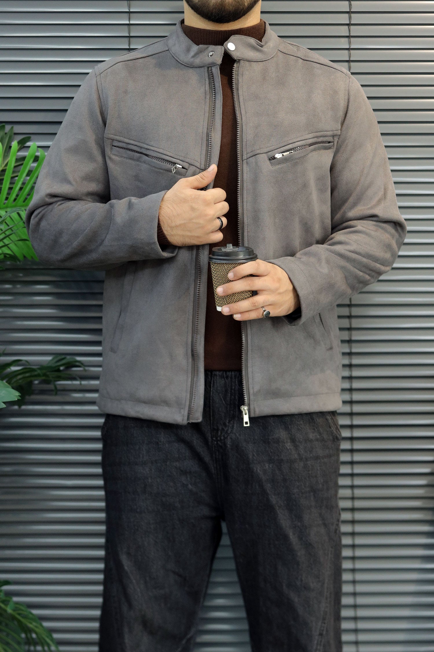 Turbo Classic Standard-Fit Collared Neck Imported Men's Suede Jacket