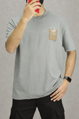 Chrs Dor Patch Imported Round Neck T-Shirt In Grey