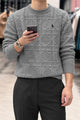 Polo Waffle Textured Imported Round Neck Men's Sweater