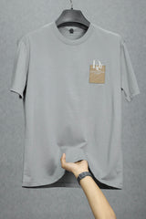 Chrs Dor Patch Imported Round Neck T-Shirt In Grey