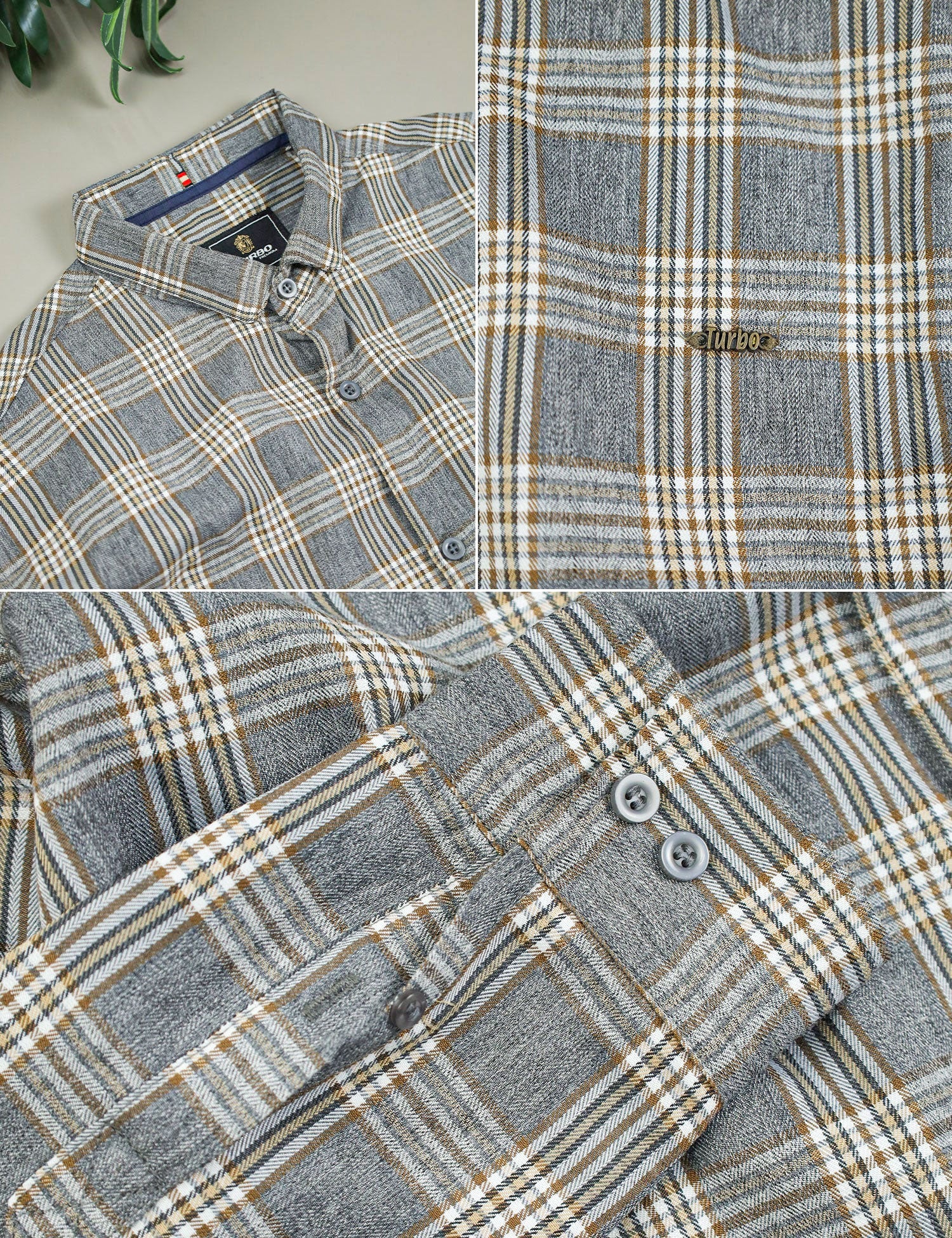 Turbo Tattersall Checkered Long Sleeve Cotton Casual Shirt In Grey