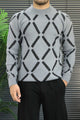 Windowpane Argyle Pattern Imported Round Neck Rabbit Wool Men's Sweater