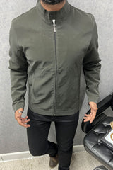 Plain Premium Men's Imported Suede Leather Jacket In Dark Green