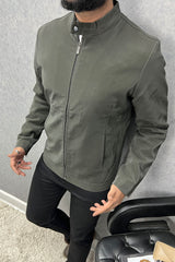 Plain Premium Men's Imported Suede Leather Jacket In Dark Green