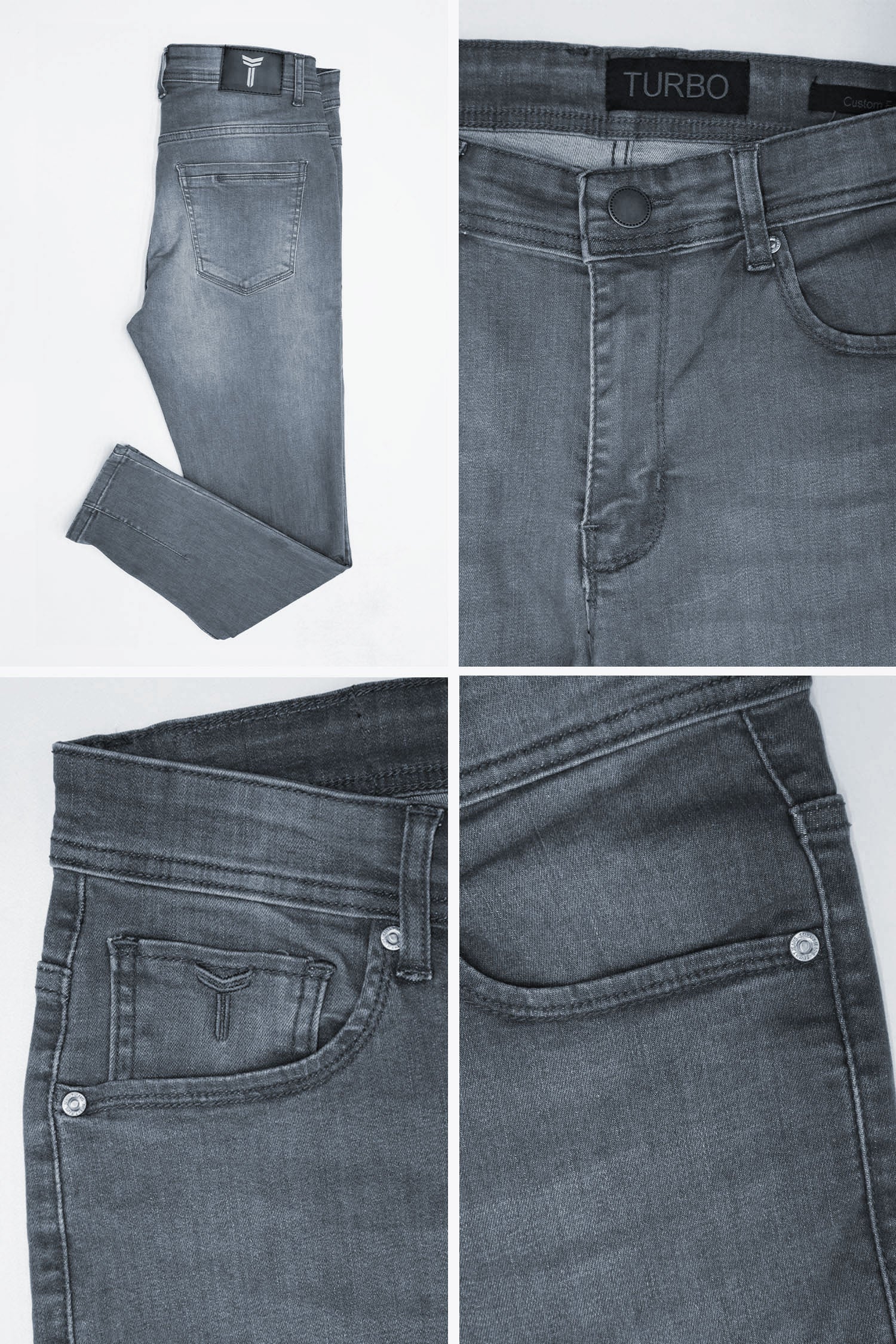 Plain Turbo Ankle Fit Jeans In Grey