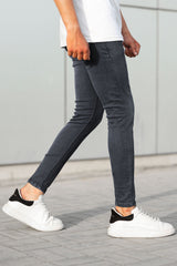 Light Faded Turbo Ankle Fit Jeans In Grey