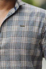 Turbo Tattersall Checkered Long Sleeve Cotton Casual Shirt In Grey