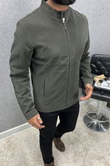 Plain Premium Men's Imported Suede Leather Jacket In Dark Green