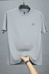 Detailed Comfort Imported Round Neck T-Shirt In Grey