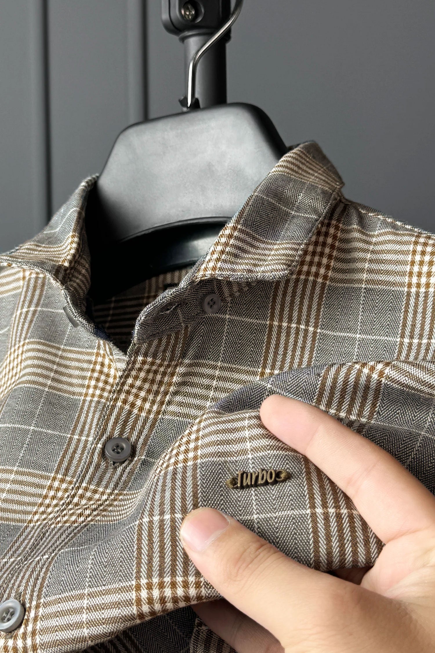 Turbo Plaid Pattern Creation Long Sleeve Cotton Casual Shirt