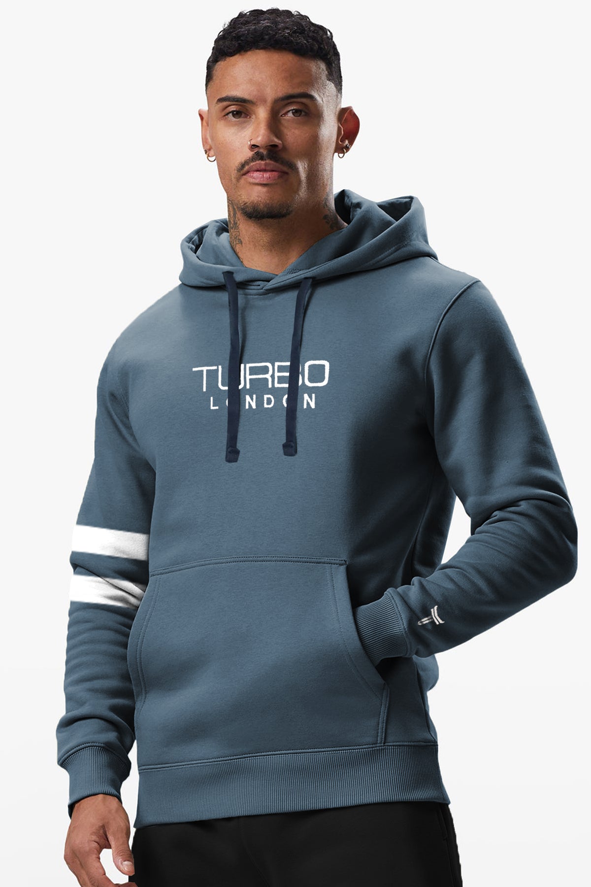 Turbo Elbow Panel Stripe Fleece Hoodie In Dark Grey