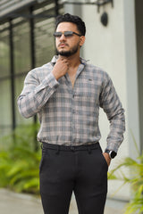Turbo Tattersall Checkered Long Sleeve Cotton Casual Shirt In Grey