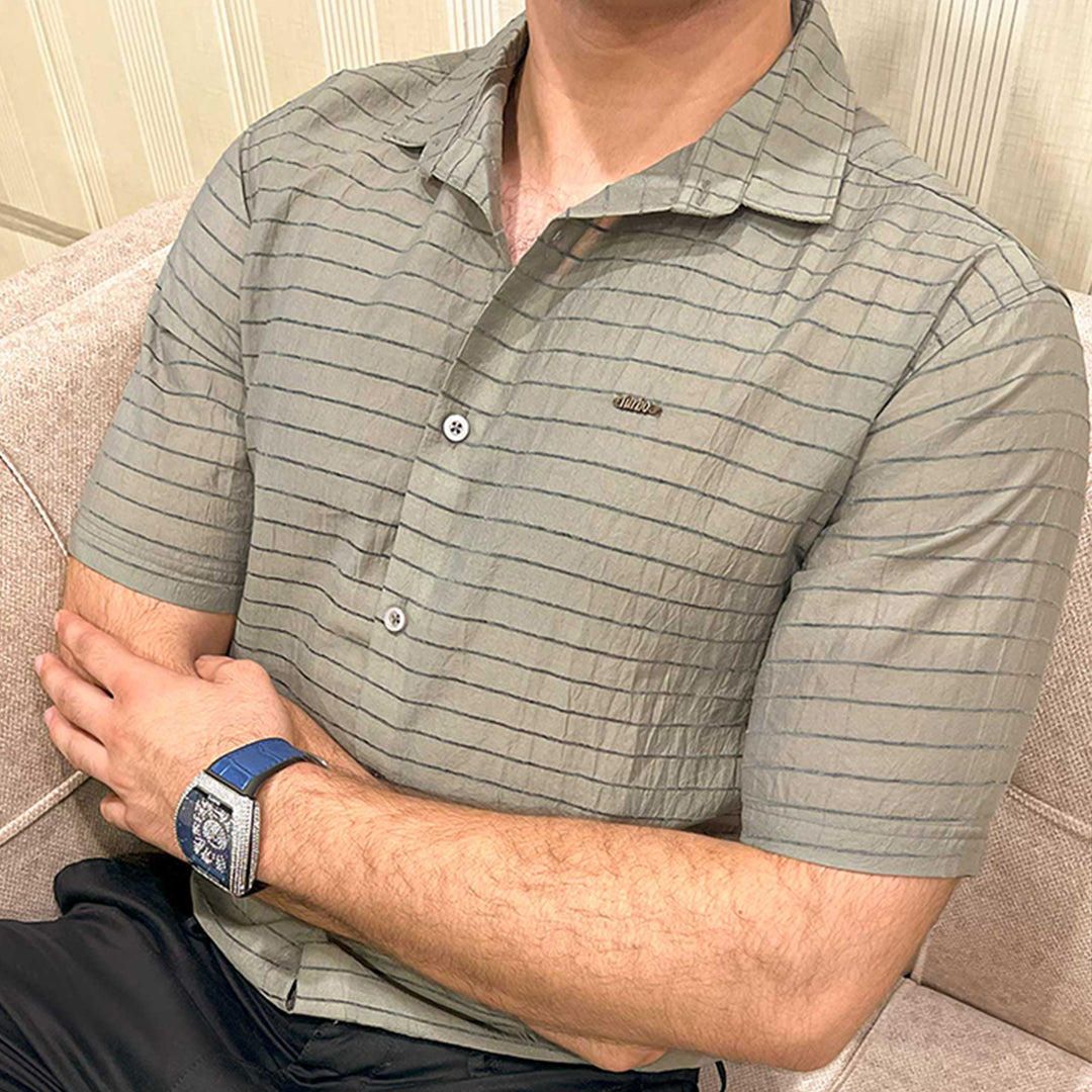 Turbo Snitch Striped Casual Shirt In Grey