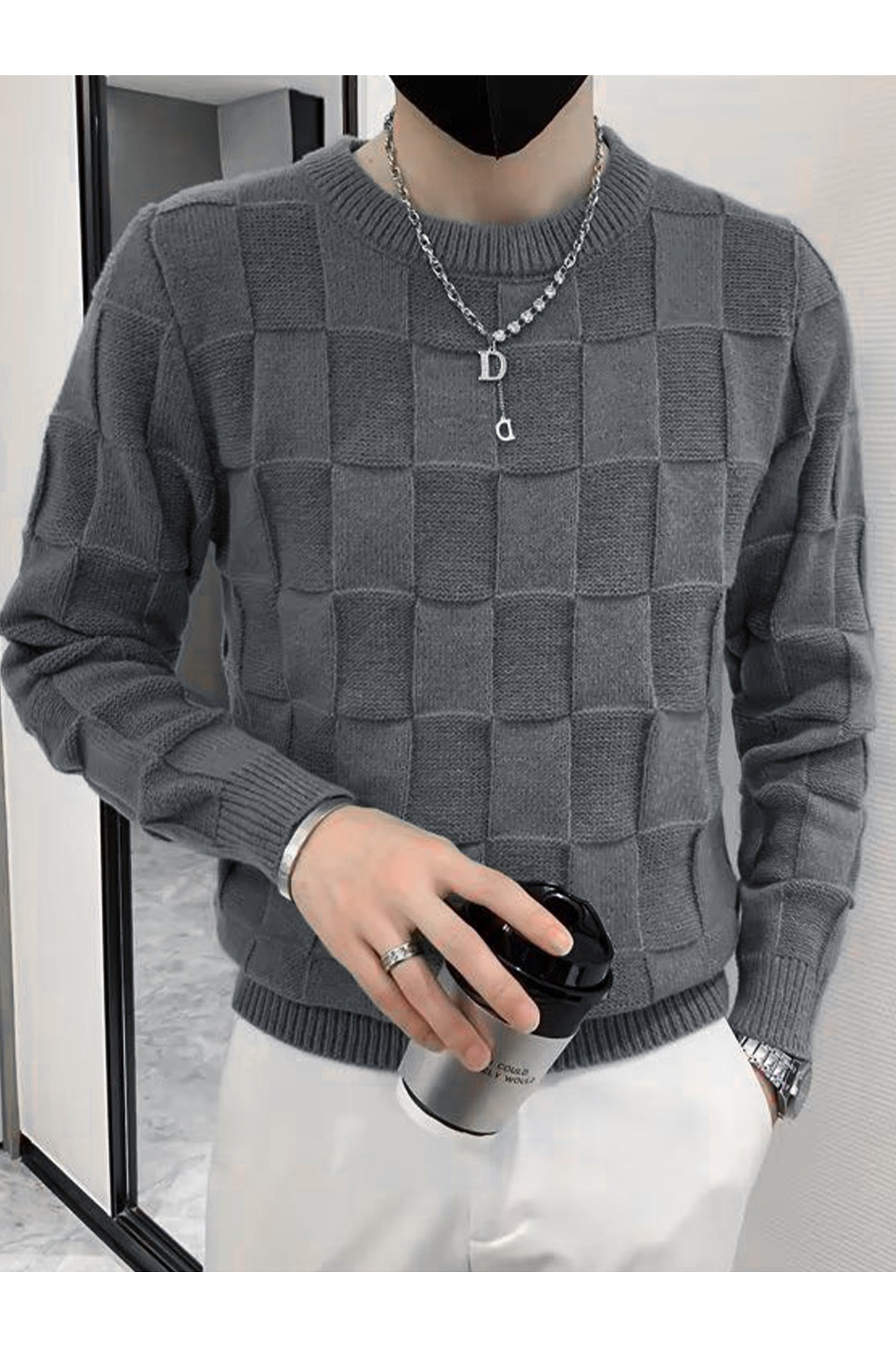 Hype Knitted Urban Sweater Style Crew Neck  Men's Sweatshirt In Grey