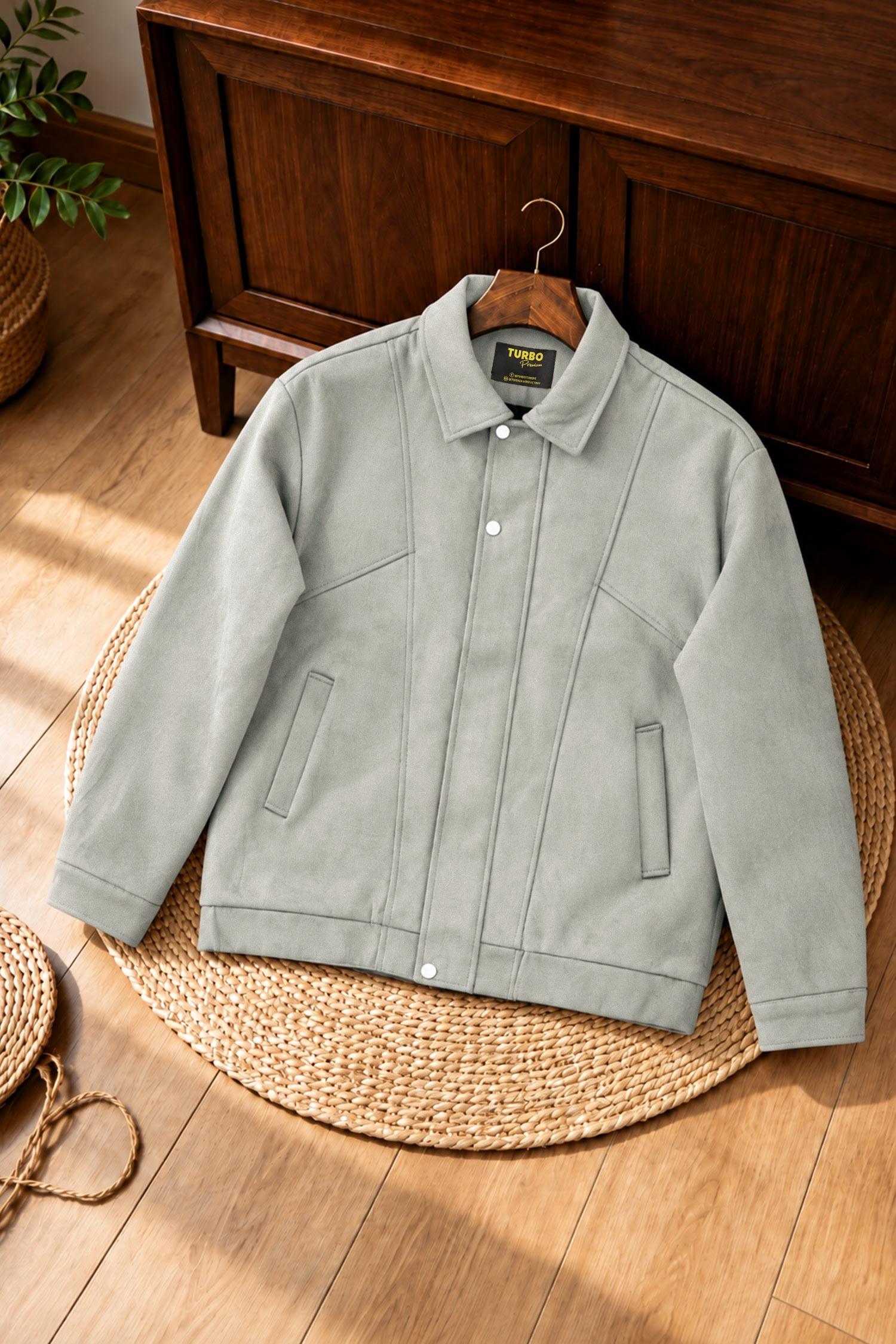 Turbo Hudson Collared Imported Men's Suede Jacket In Grey