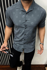 Embossed Floral All Over Casual Shirt In Grey