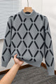 Windowpane Argyle Pattern Imported Round Neck Rabbit Wool Men's Sweater