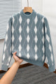 Diamond-Cut Pattern Imported Round Neck Rabbit Wool Men's Sweater