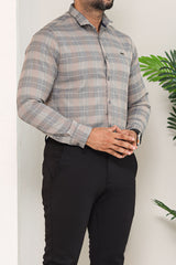 Turbo Plaid Pattern Creation Long Sleeve Cotton Casual Shirt In Grey