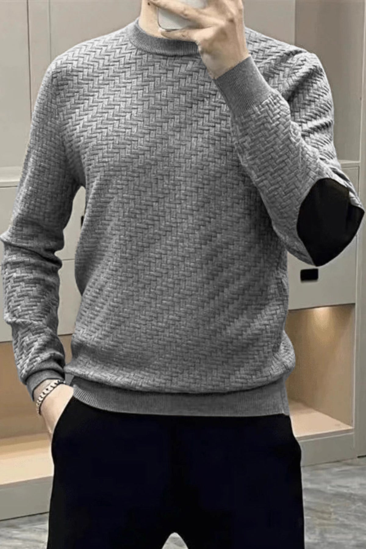 Madmext Patterened Crew-Neck Imported Men's Sweater