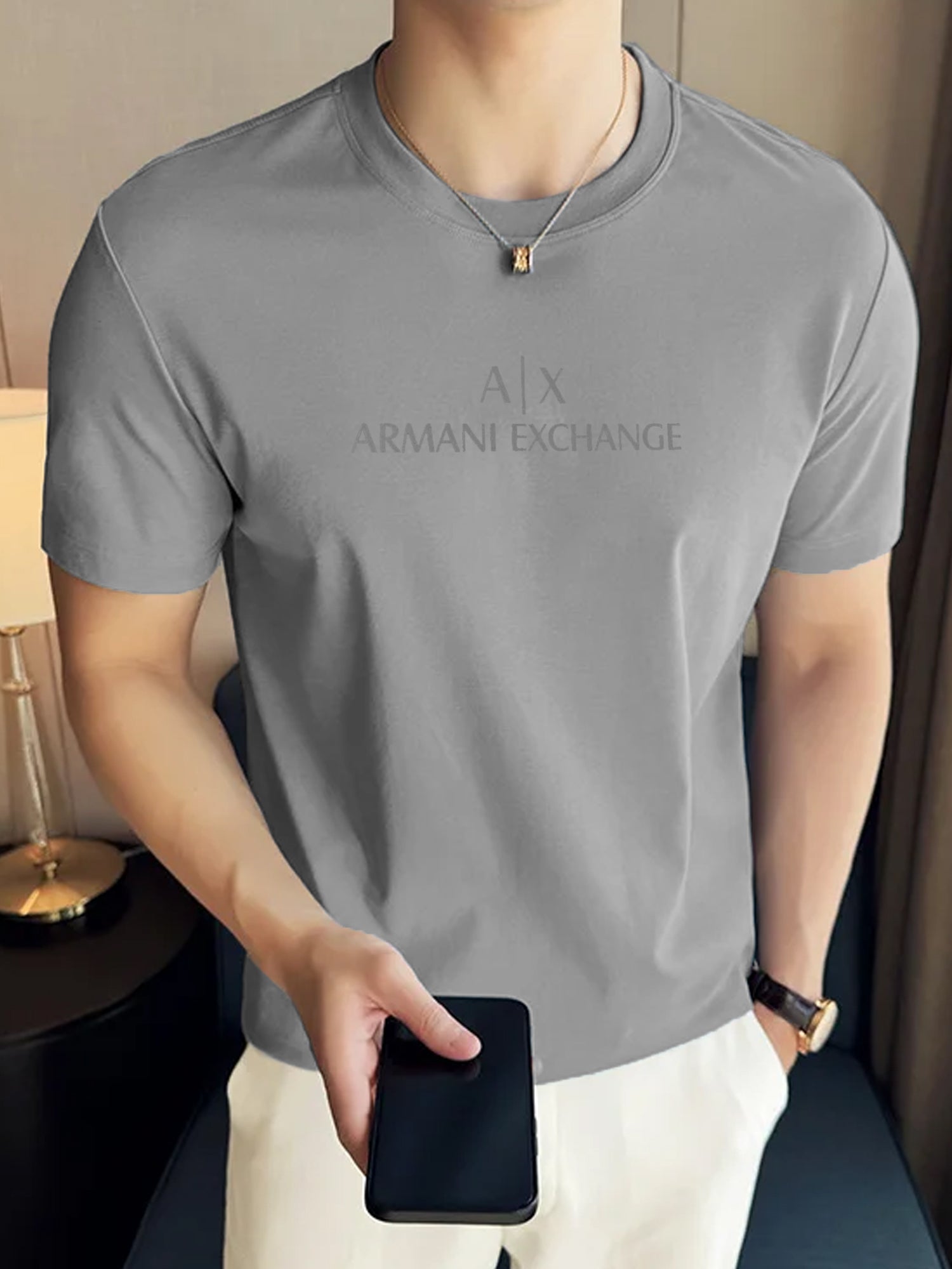 Armni Exchnge Writing Cutline Crew Neck Tee